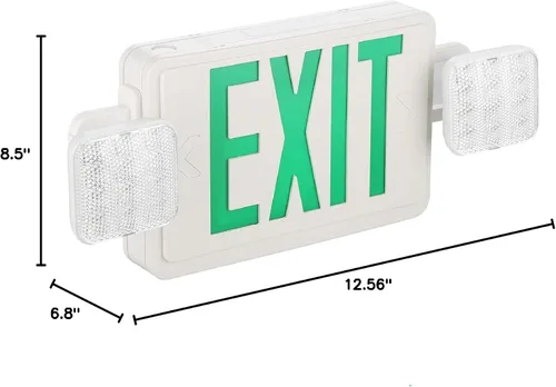 Vista 8 de 1 paquete de luces LED verdes con dos cabezales ajustables, iluminación de salida combinada con baterías de respaldo/listado UL, montaje en pared