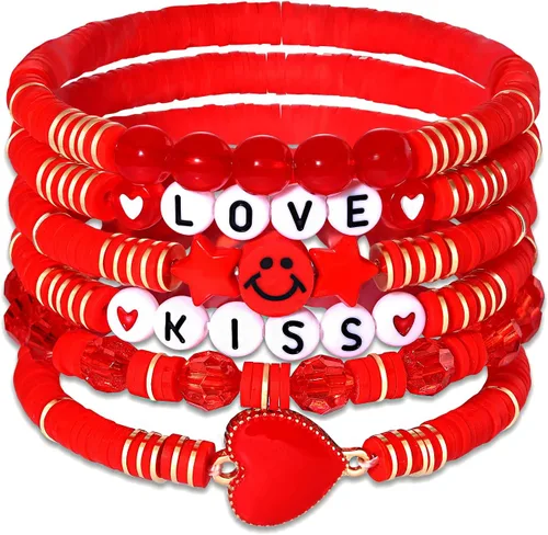 Vista 225 de Surfer Heishi - Pulseras apilables para mujer, apilables, de vinilo arcoíris, disco de arcilla, pulseras elásticas para la amistad, joyería bohemia