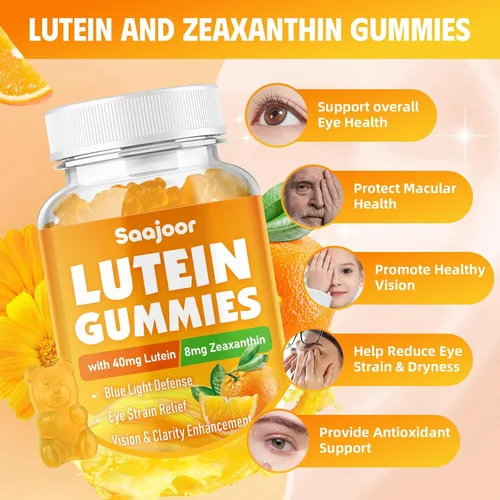 Vista 3 de Gomitas de luteína y zeaxantina, suplemento vitamínico para ojos con 40 mg de luteína y 8 mg de zeaxantina para apoyar la salud macular, la visión