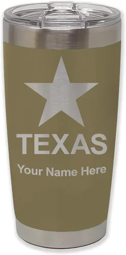 Vista 36 de LaserGram Vaso aislado al vacío de 20 onzas, bandera de Texas, grabado personalizado incluido (negro)