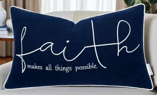 Vista 6 de Rudransha - Funda de almohada lumbar bordada con versículo bíblico de la fe de 12 x 20 pulgadas, regalo cristiano de algodón marfil, decoración