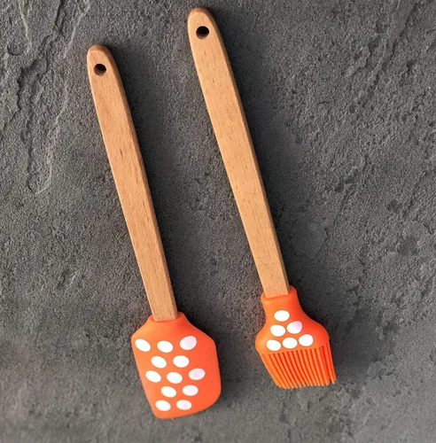 Vista 8 de Juego de cocina de Acción de Gracias, cepillo de silicona para repostería, espátula de silicona, raspador para hornear, crema y mantequilla, Naranja