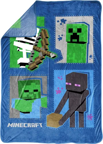 Vista 2 de Jay Franco Minecraft Icons - Manta de 62 x 90 pulgadas, ropa de cama para niños con Creeper, Enderman, Zombie y Skeleton, forro polar súper suave