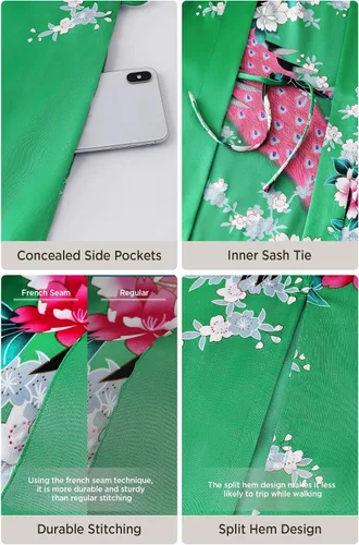 Vista 5 de BABEYOND Kimono de mujer bata larga con pavo real y flores estampado Kimono camisón