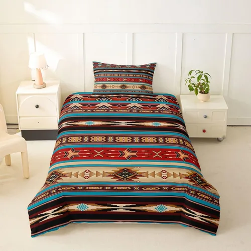 Vista 22 de Erosebridal Juego de funda de edredón estilo bohemio occidental tamaño individual, diseño de vaca atrapasueños del suroeste, juego de ropa de cama