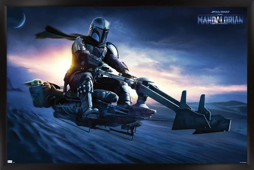 Vista 6 de Star Wars: The Mandalorian - Póster de pared Grogu Sunset Speeder, 34 pulgadas de largo x 22.4 W, versión premium sin marco