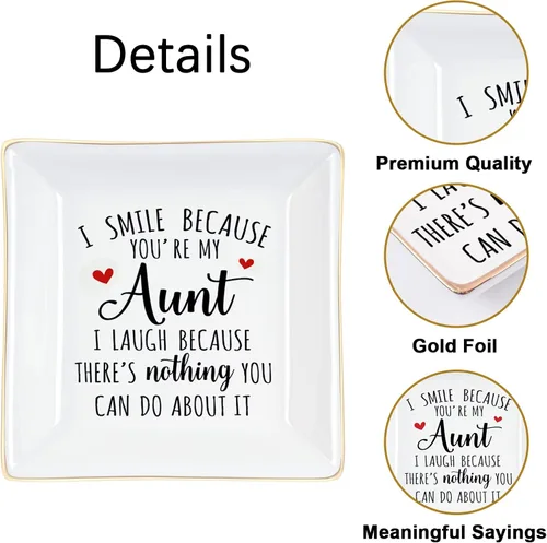 Vista 5 de Homlouue Regalos para tía de sobrina, sobrino, regalos para la mejor tía, regalo con texto en inglés "I Smile Because You Are My Aunt", bandeja