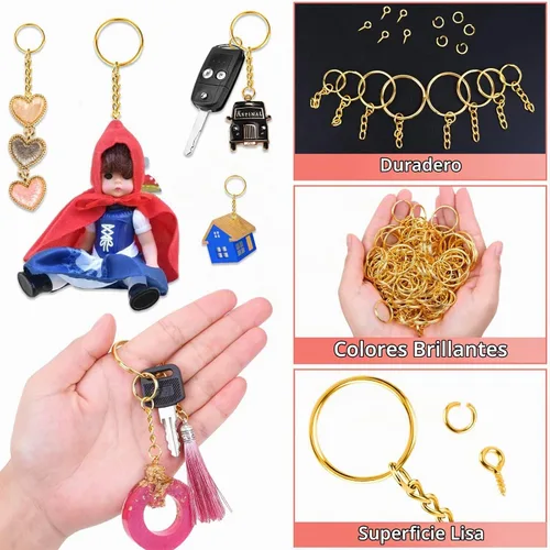 Vista 7 de shynek - Llavero con cadena, 360 llaveros dorados con anillos de salto y pasadores de ojo de tornillo a granel para resina, manualidades