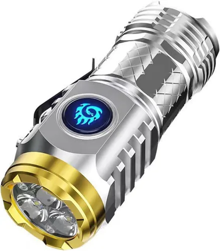 Vista 6 de Linterna LED, 3 luces de alto lúmenes, 5 modos, diseño compacto impermeable para camping, senderismo, emergencias (plateado)