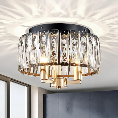 Vista 14 de AGV LIGHTING CL003F - Lámpara de techo de cristal K9, moderna lámpara de techo semiempotrada, perfecta para sala de estar, dormitorio, comedor, D13