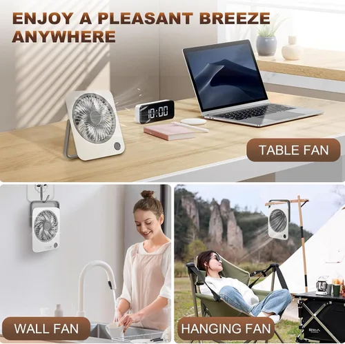 Vista 7 de Ventilador de viaje recargable, ventilador personal ultra delgado y silencioso para crucero de 4 velocidades, plegado en 180°, refrigeración
