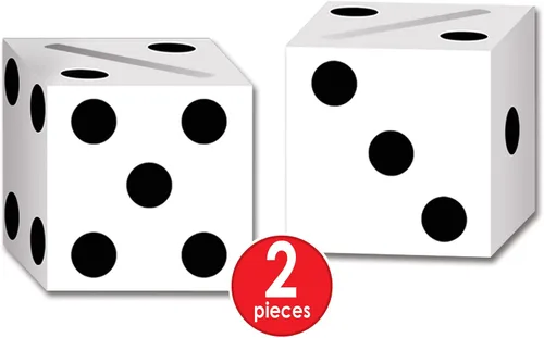 Vista 2 de Beistle Cajas de tarjetas de dados livianas de 6½ x 6½ pulgadas, paquete de Incluye 2 cajas de tarjetas ligeras en forma de dados para fiestas