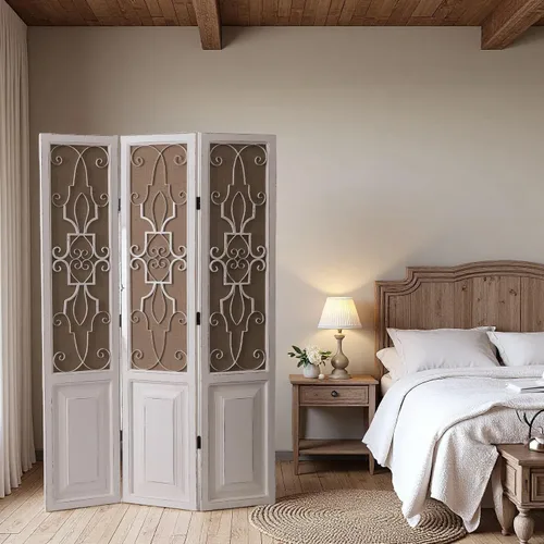 Vista 2 de SOFE Separador de habitación de madera de 3 paneles de 6 pies de alto, paneles plegables de pantalla de tocador rústico, divisor de pared decorativo