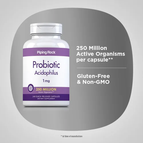 Vista 4 de Piping Rock Cápsulas probióticas de Acidophilus 240 unidades 1 mg 250 millones de UFC para hombres y mujeres Suplemento sin OMG, sin gluten