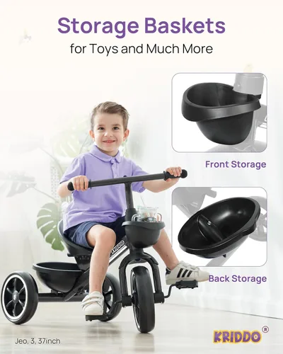 Vista 5 de KRIDDO - Triciclo para niños de 2 a 5 años - Regalo para niños pequeños - Negro