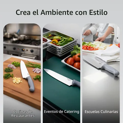 Vista 6 de Restaurantware - Cuchillo de chef de 10 pulgadas de acero inoxidable, mango ergonómico, agarre antideslizante, duradero, apto para lavavajillas