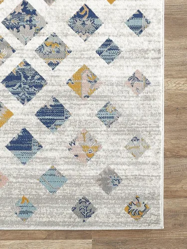 Vista 4 de Abani Southwestern - Alfombra rectangular de 3 x 5 pies, colección Porto - Alfombra decorativa con patrón de bloques beige y naranja