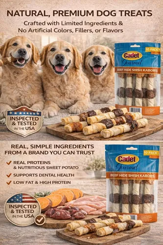 Vista 6 de Cadet Golosina para perros XL, 4 en 1 piel de res Shish Kabobs, 10