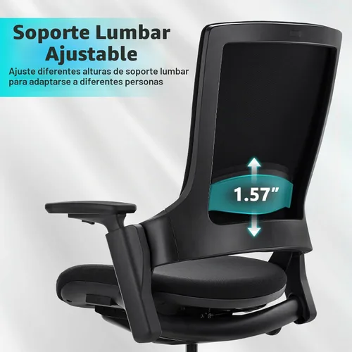 Vista 6 de CLATINA - Silla ejecutiva ergonómica giratoria, con reposabrazos 3D de altura ajustable y respaldo lumbar, tapizada, ideal para hacer trabajos