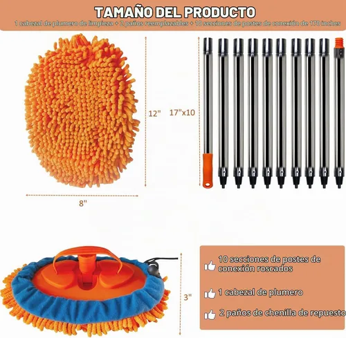 Vista 2 de Plumero de pared de alto alcance de 20 pies – Mopa de pared de microfibra de felpilla con poste empalmable de 3 a 14 pies Limpiador de pared