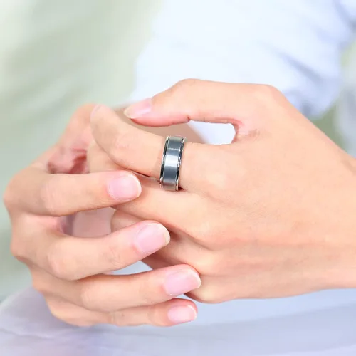 Vista 5 de Anillo giratorio de titanio de tungsteno de 0.2360.315 pulgadas para hombre, tamaño medio, sin níquel, anillo de ansiedad para hombres y mujeres