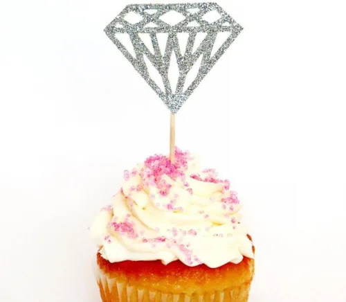 Vista 2 de Decoración de cupcakes de diamantes con purpurina plateada, decoración de cupcakes para fiestas, postres, paquete de 50 Diamante-plata