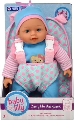 Vista 6 de Muñeca de bebé suave de 13 pulgadas con mochila transportadora rosa para llevar, bolsillo para maletín para accesorios y ropa