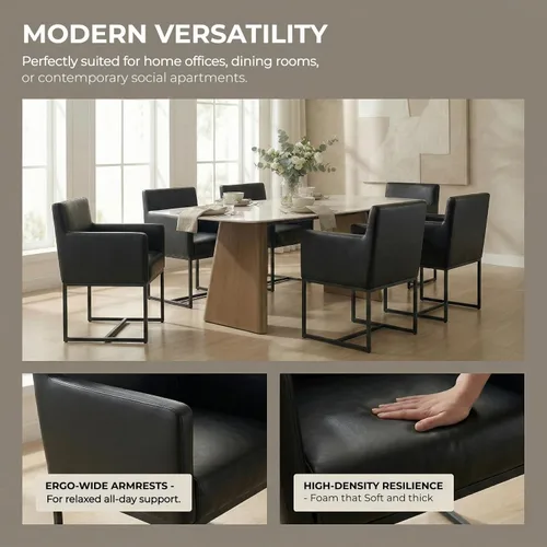 Vista 3 de BESTANO Juego de 2 sillas de comedor tapizadas con brazos de piel sintética de mediados de siglo, sillas decorativas modernas con marco de metal