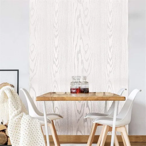 Vista 5 de Papel de vinilo Yancorp con textura de madera, de grano blanco, acabado en mate, rollo de vinilo autoadhesivo para forrar cajones, encimeras