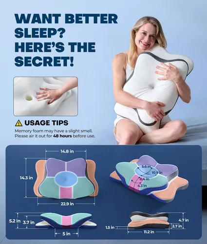 Vista 6 de Almohada cervical para el cuello 5X para aliviar el dolor, almohada ergonómica refrescante para dormir, almohadas de espuma viscoelástica