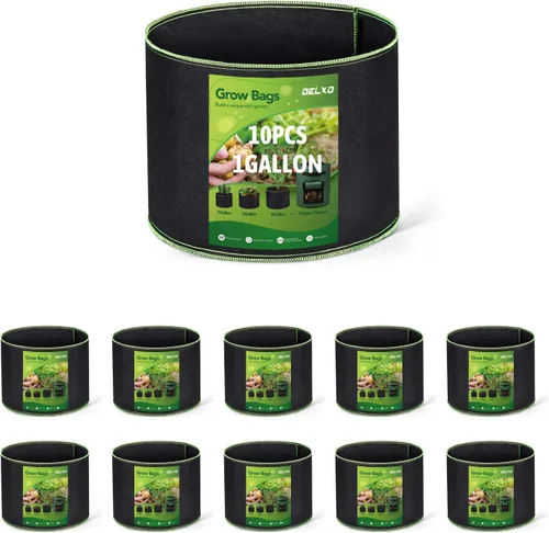 Vista 12 de Delxo Paquete de 20 bolsas de cultivo de 1 galón, bolsa de plantación de jardín, macetas de tela no tejida gruesa de 10.58 oz para frutas, verduras