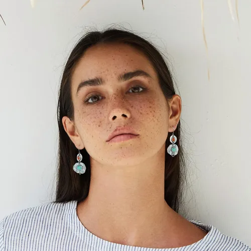 Vista 3 de Pendientes bohemios de piedra pendientes colgantes de plata para mujer, Metal, Circonia cúbica