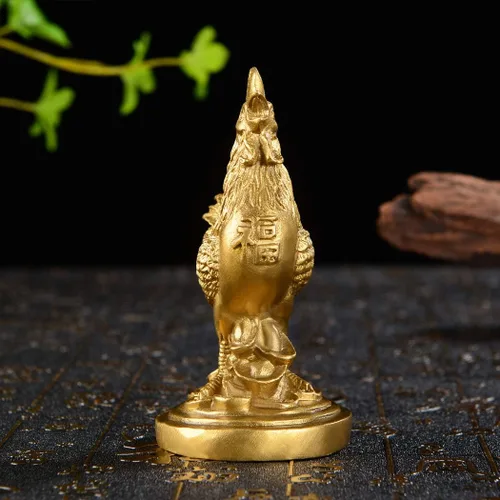 Vista 6 de BRASSTAR Estatua de Feng Shui de latón auspicioso gallo/pollo/gallo oficina en casa talismán decorativo figura de oro regalo para colección PTZY048