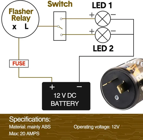 Vista 5 de Reginary 2 unids 12V 2 Pin Electrónico LED Flasher Relé LED Luz de señal de giro de dos clavijas redonda resistente 20 amperios Compatible