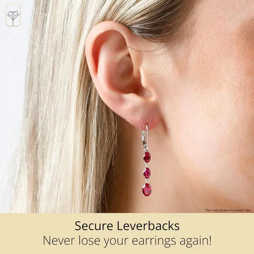 Vista 4 de 925 Sterling Silver Gemstone Oval Dangle Earrings for Women with Leverbacks and 1.5 inch Birthstones by MAX + STONE
