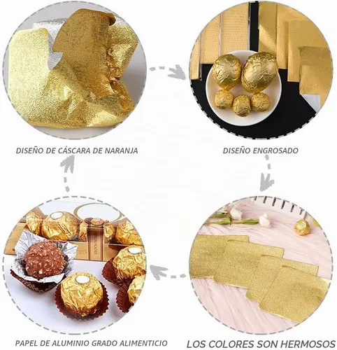 Vista 4 de 200 envoltorios de caramelo de aluminio, papel de regalo cuadrado de Dorado