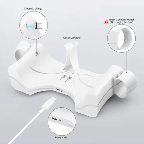 Vista 3 de Vakdon Base de carga compatible con OculusMeta Quest 2, estación de carga para auriculares VR, soporte de carga de alta velocidad para Quest 2