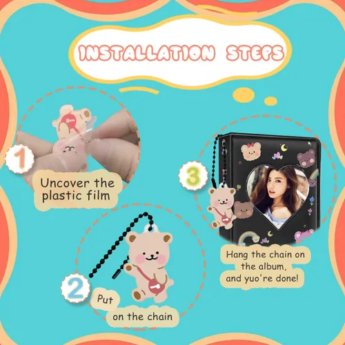 Vista 4 de Kpop - Portatarjetas para tarjetas fotográficas de 3 pulgadas, color negro, mini álbum con bonito colgante, 40 bolsillos, 20 páginas