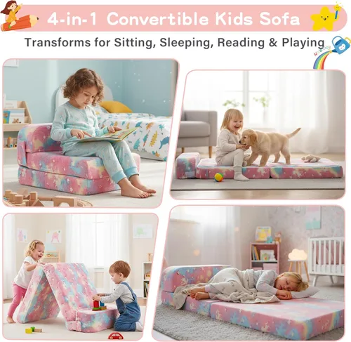 Vista 3 de Tiita Sofá cama plegable para niños, sofá cama plegable con funda extraíble, futón para niños, cama plegable para habitación de niños, sala