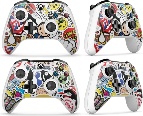 Vista 4 de GNG Stickerbomb Skin Decal Sticker Compatible with Xbox One S Console + 2 Controller Skins