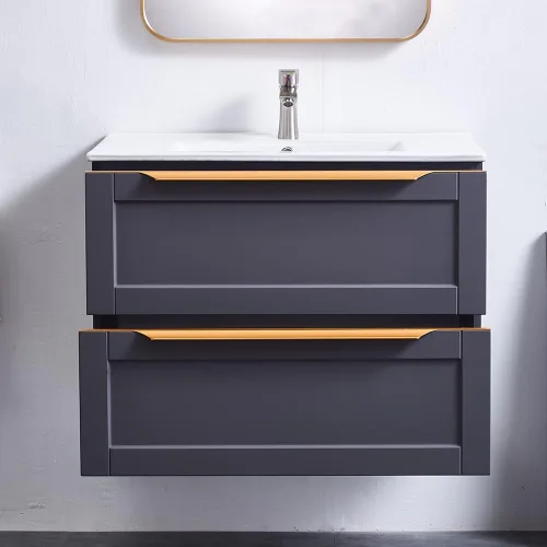 Vista 4 de Vanidad flotante de 30 pulgadas, juego de tocador de baño de montaje en pared azul, tocador de baño moderno con fregadero, armario de baño combinado
