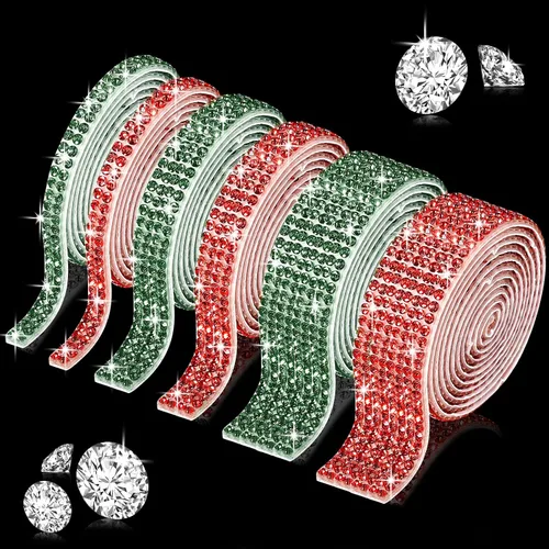 Vista 7 de 6 rollos de cinta de diamantes de imitación de Navidad, tiras autoadhesivas de diamantes de imitación, tiras de diamantes de cristal brillantes