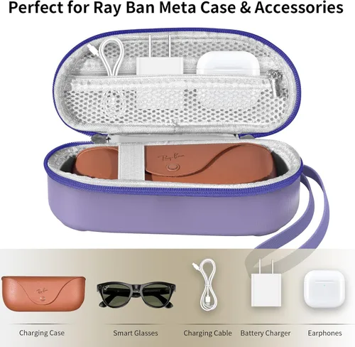 Vista 3 de LUOKE Estuche rígido de transporte para Ray-Ban Meta WayfarerSkylerHeadliner caja de carga con accesorios para gafas inteligentes RayBan
