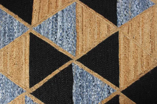 Vista 7 de Chindi - Alfombra cuadrada de yute de algodón de 3 pies, diseño beige y multicolor, patrón geométrico trenzado a mano de yute para interiores