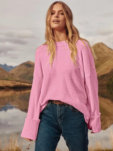 Vista 31 de LOGENE Suéter de gran tamaño para mujer, cuello redondo, manga larga, suave, mullido, suéter de punto 2025 para otoño e invierno