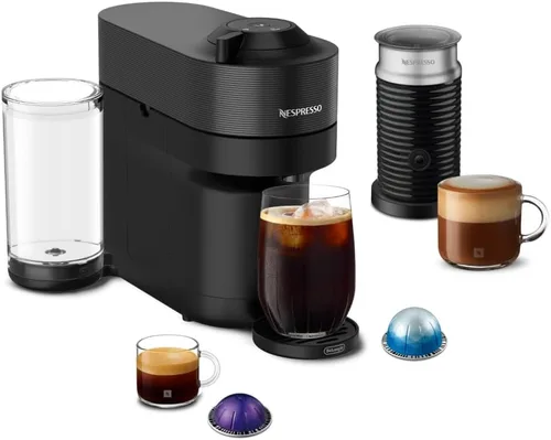 Vista 8 de Nespresso Vertuo Pop+ Cafetera para café y espresso de De'Longhi, Samra Origins de The Weeknd Vertuo Buna Amarillo con espumador de leche Aeroccino3