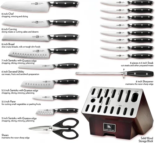 Vista 3 de Stahl Juego de Bloques de Cuchillos de Acero Alemán Exclusivo de Alto Carbono de 19 Piezas (Negro) Premium Knife Set, Long-Lasting Sharpness