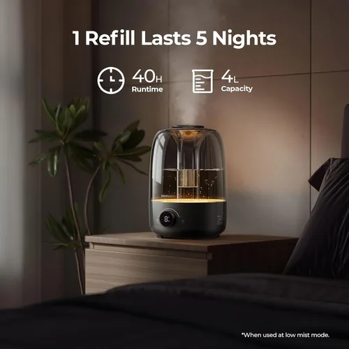 Vista 3 de Homvana Humidificadores para difusores de dormitorio, humidificador de niebla fría de 3.5 L de llenado superior, difusor de tiempo de funcionamiento