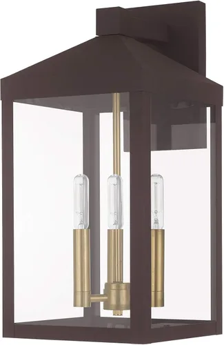 Vista 2 de Livex Lighting 20584-07 Linterna de pared para exteriores de transición de tres luces de la colección Nyack en acabado bronce/oscuro Bronce