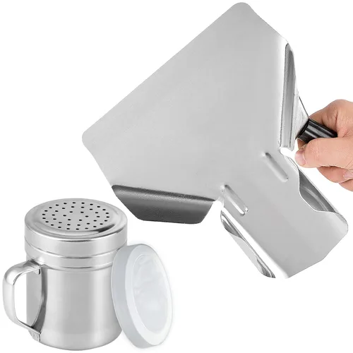 Vista 8 de CUSINIUM Juego de cuchara y escurridor de palomitas de maíz de doble asa - Cuchara de palomitas de metal - Cuchara para papas fritas
